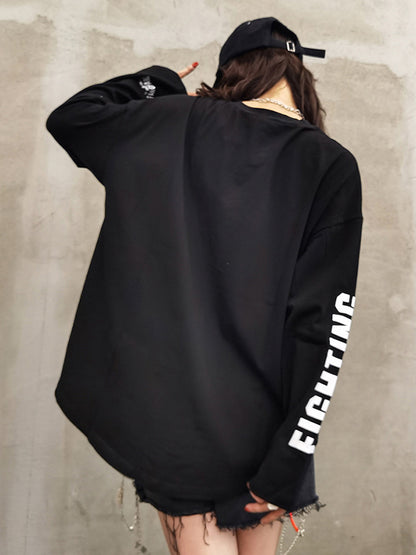 Simple Round-Neck Letter Printed Long Sleeves Sweatshirts