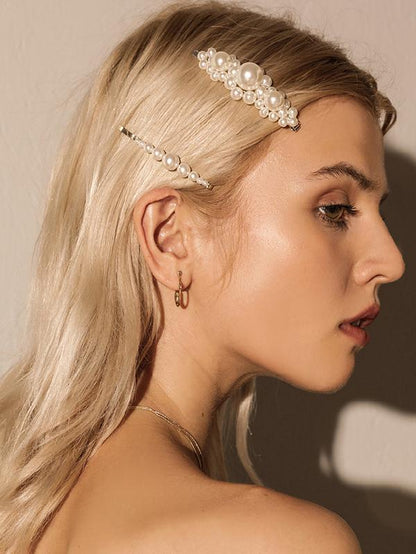Faux Pearl Hair Clip Beaded Metal Slide In Hair Clip