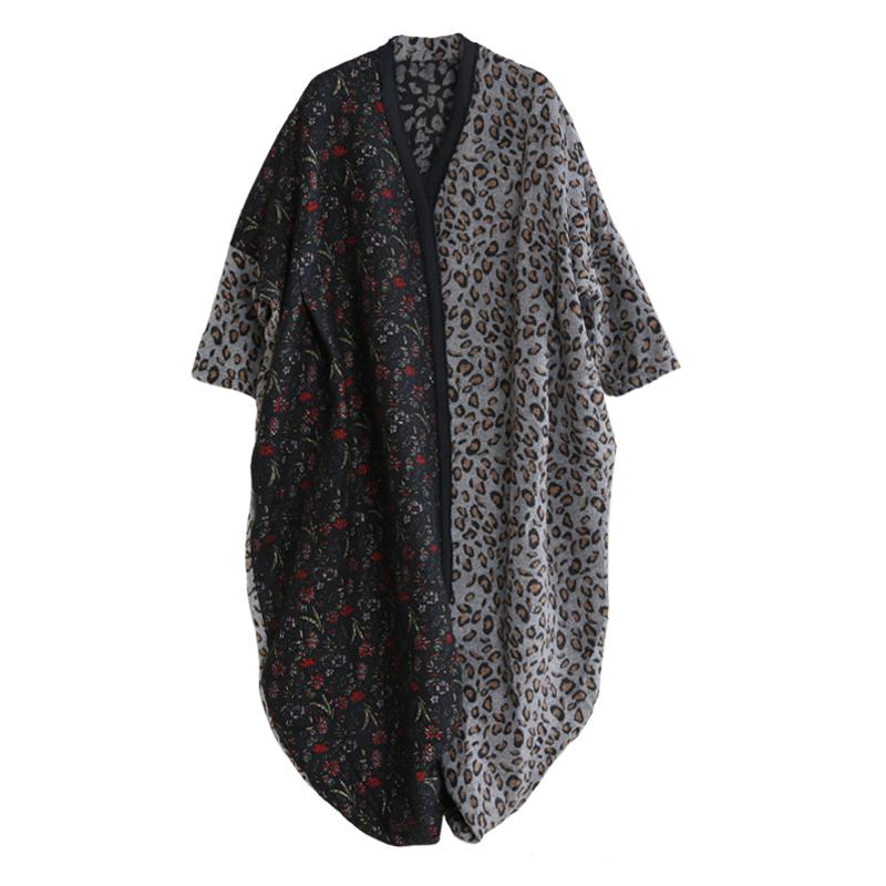 Buykud Loose Literary Printed Warm Thick Long Coat