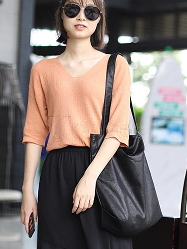 Soft Solid Handiness PU Tote Shoulder Bag