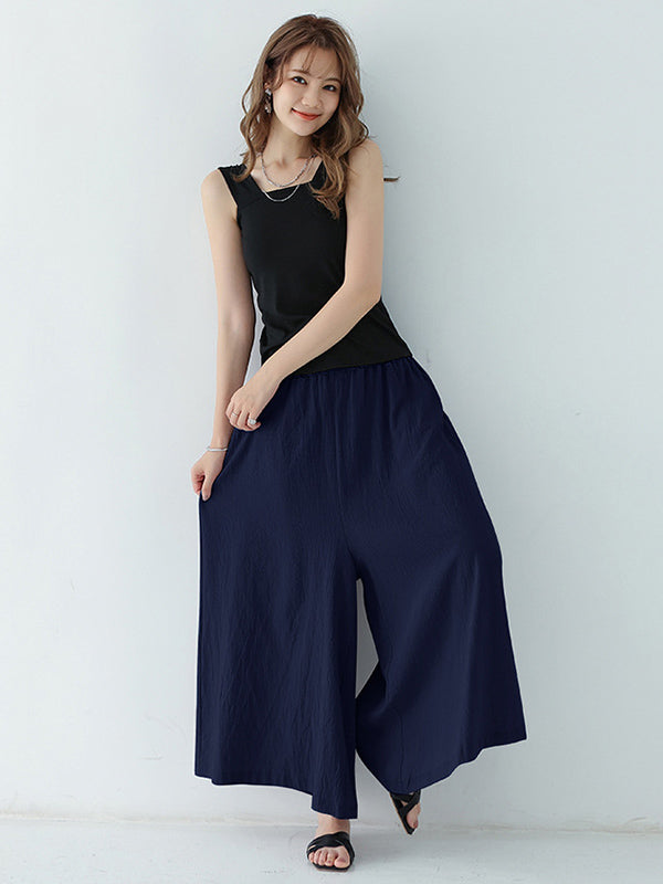 Casual 11 Colors  Solid Column Wide Leg Capri-Pants