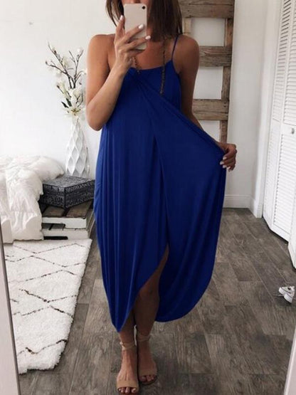 Simple 5 Colors Spaghetti-neck Maxi Dress