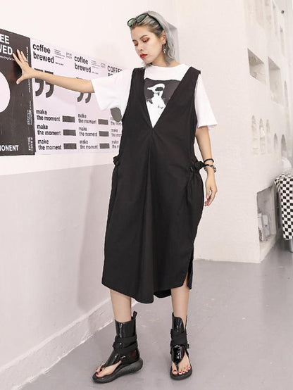 Retro Split-side Suspender Skirt