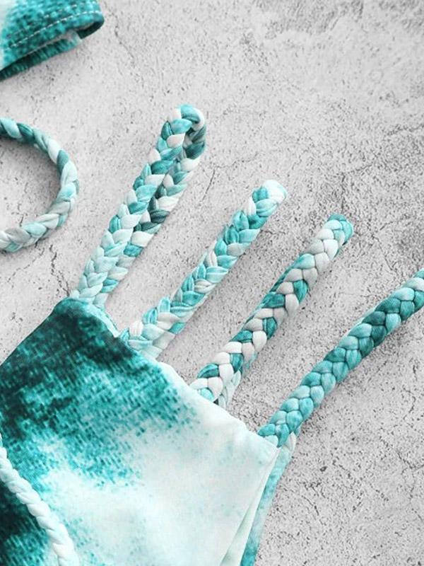 Tie-Dyed Bandage Backless Split Bikini Swimsuit