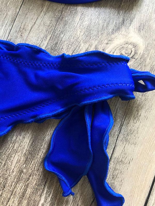 Solid Color Ruffled Knotted Split Bikini Swimsuit