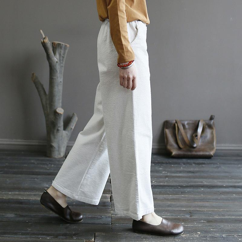 Buykud Casual Pure Color Corduroy Straight Pants