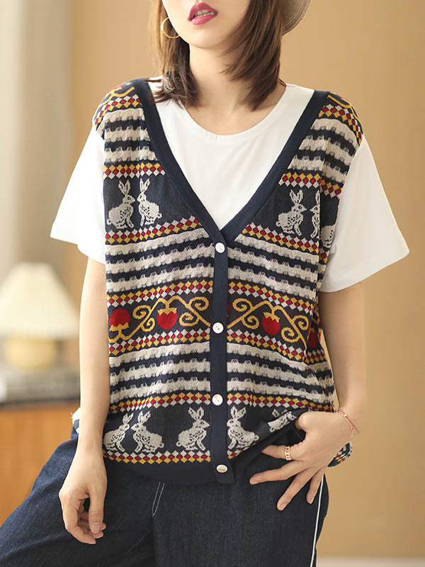 Stylish Split-Joint Printed Round-Neck False Two T-Shirt