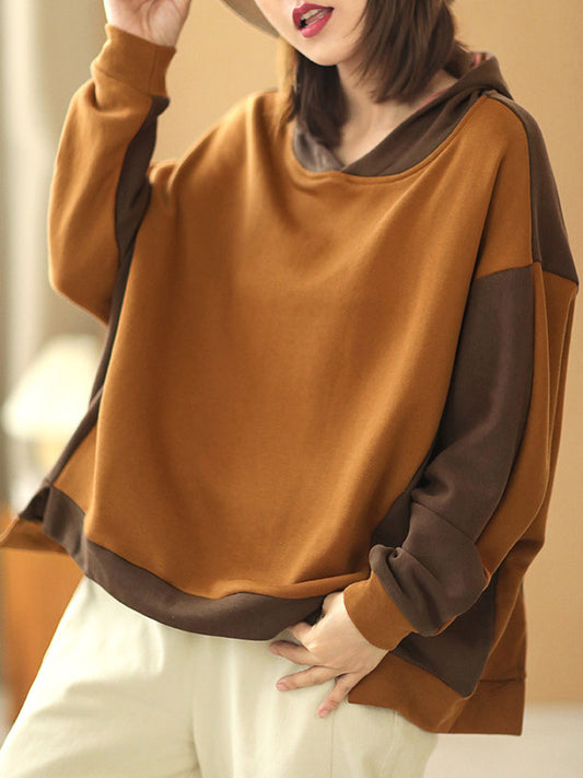 Casual Split-Joint Contrast Color Batwing Sleeve Hoodies