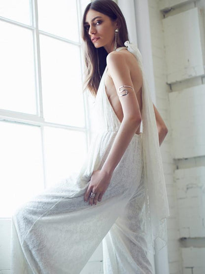 Bohemia Deep Halterneck V-neck Wide Leg Jumpsuits