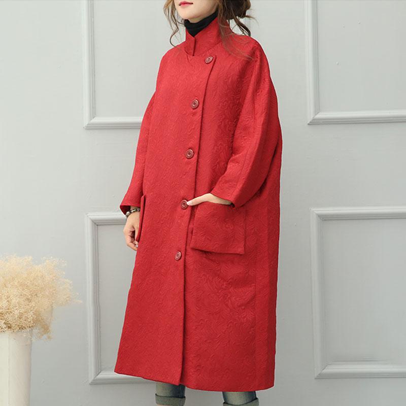 Autumn Winter Loose Single Breasted Red Long Coat