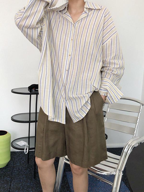 Original Striped Lapel Blouses&Shirts Tops