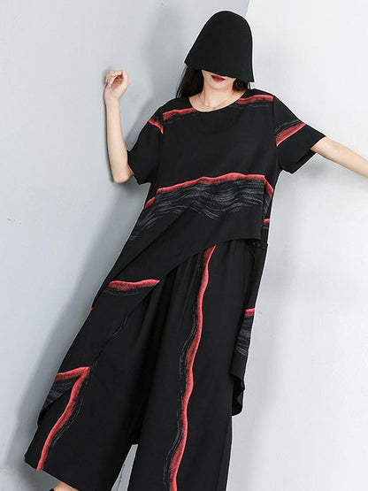 Original Printed T-Shirt + Asymmetric Wide Leg Pants Suit