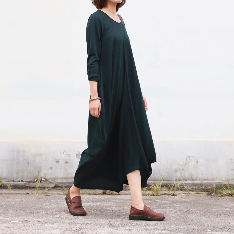 Buykud Pure Color Irregular Round Collar Loose Dress