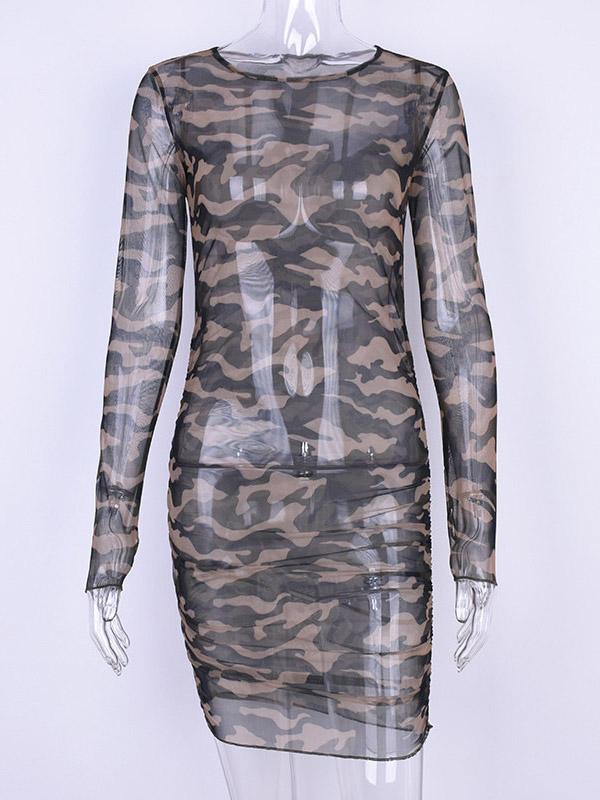 Sexy Long Sleeves Camouflage Mini Dresses