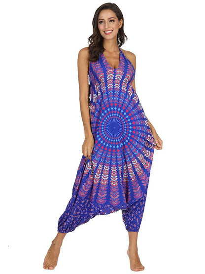 Floral Printed Spagetti-neck Loose Long Jumpsuits