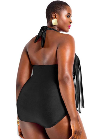 Plus Size Tassels Plain Bikinis Swimwear