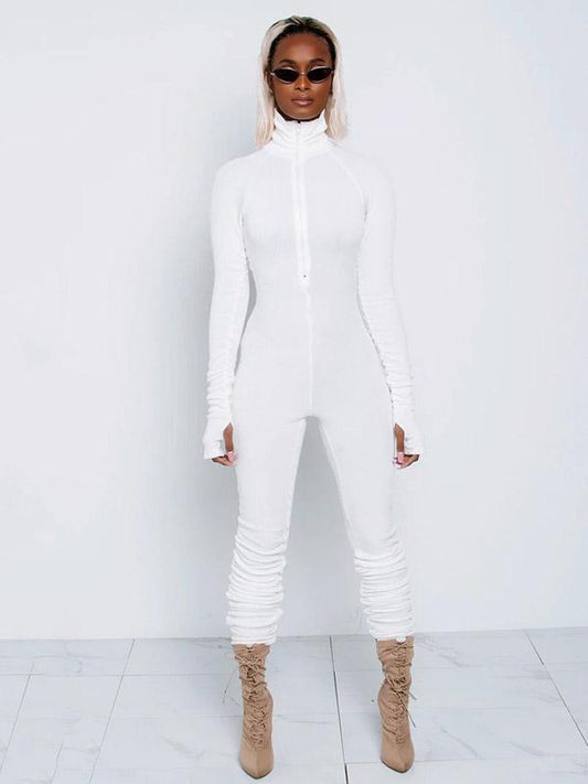 Wrap Long Sleeves High-Neck Zipper Jumpsuits
