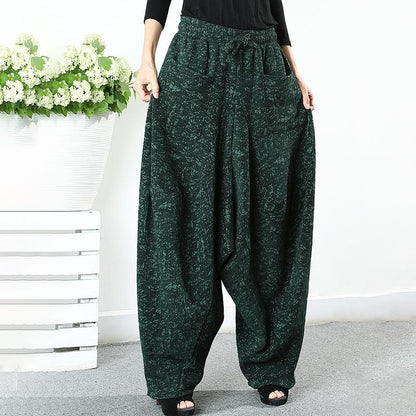 Buykud Solid Color Thick Warm Loose Casual Pants