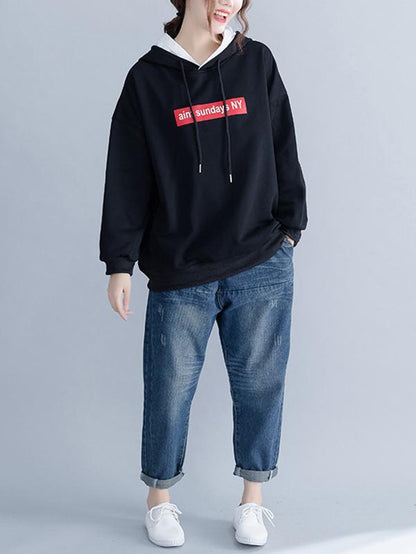 Loose Letter Printed Hooded Sweatshirt