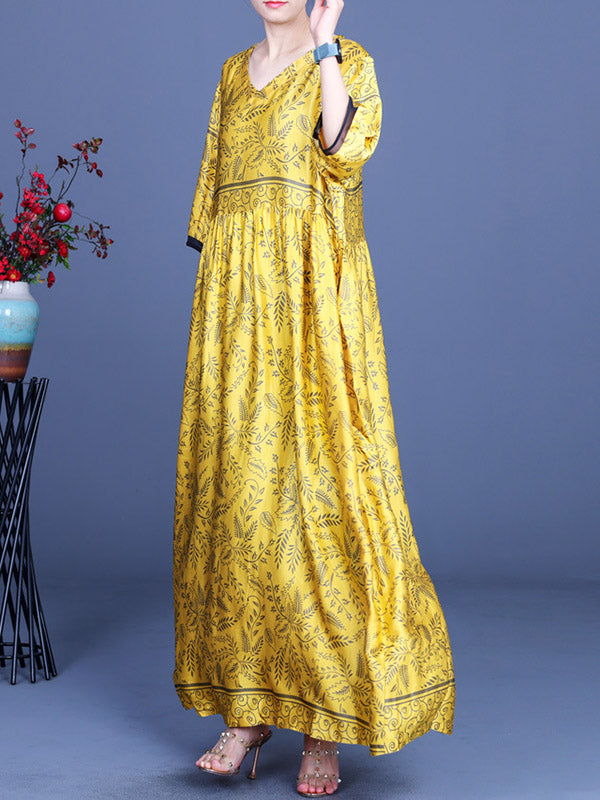 Original Floral V-Neck Half Sleeve Maxi Dress