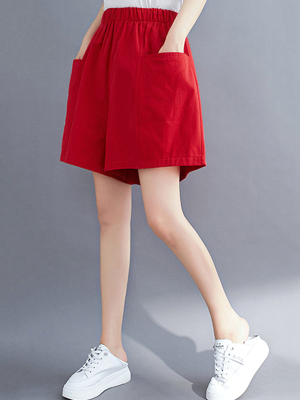 Casual Solid Color With Pocket Wide Leg Shorts