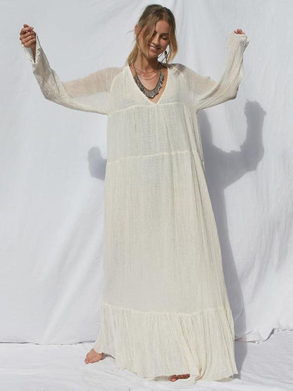Bohemia Solid Long Sleeve Maxi Dress