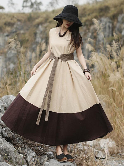 Literary Split-joint Long Dress
