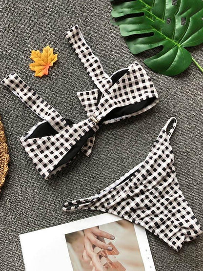 Sexy Plaid Bow-embellished  Bikinis Swimmer