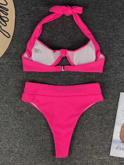 Neon Ribbed Underwired Bikini Swimsuit
