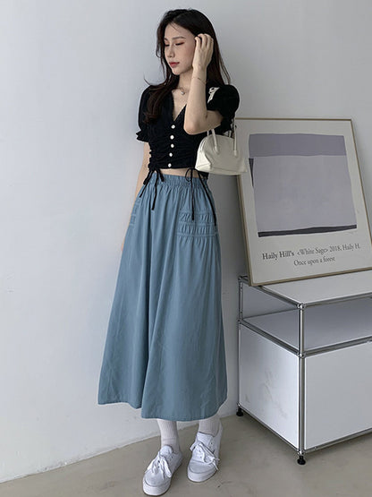 Original Solid Color Empire  A-Line Skirt