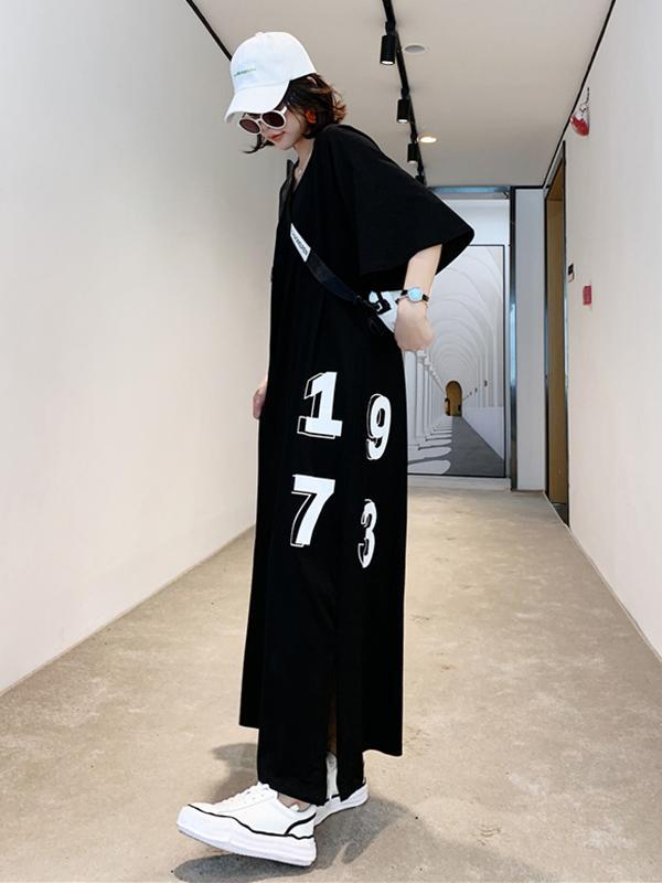 Original Letter Printed Split-Side Dress