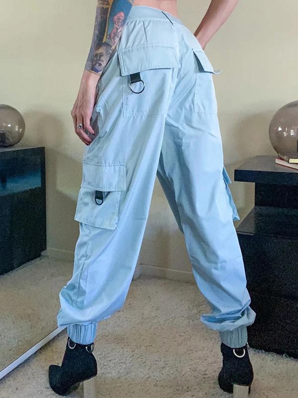 Solid Color Loose Pockets Casual Pants Bottoms