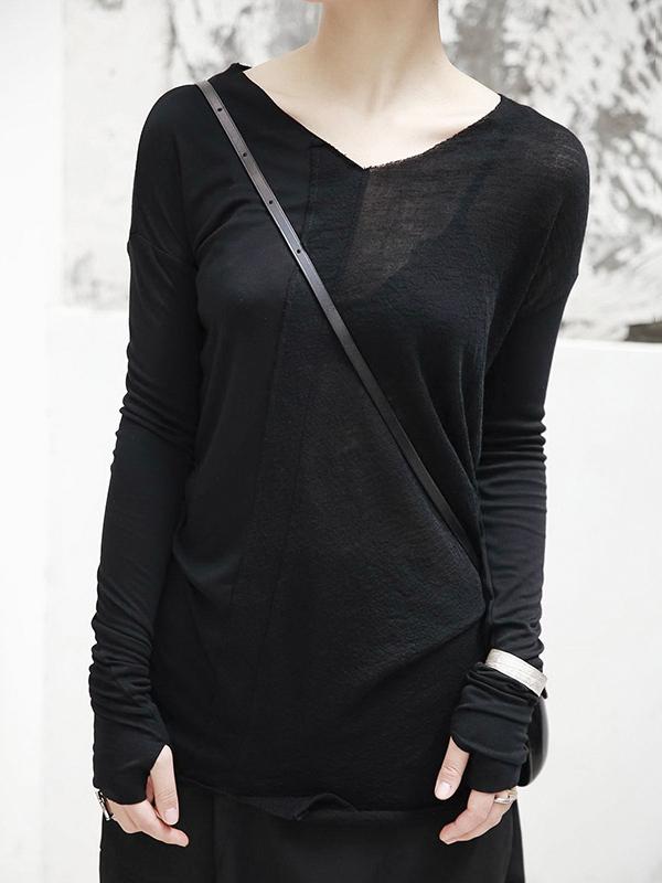 V-neck Cropped Split-joint Shirt Tops