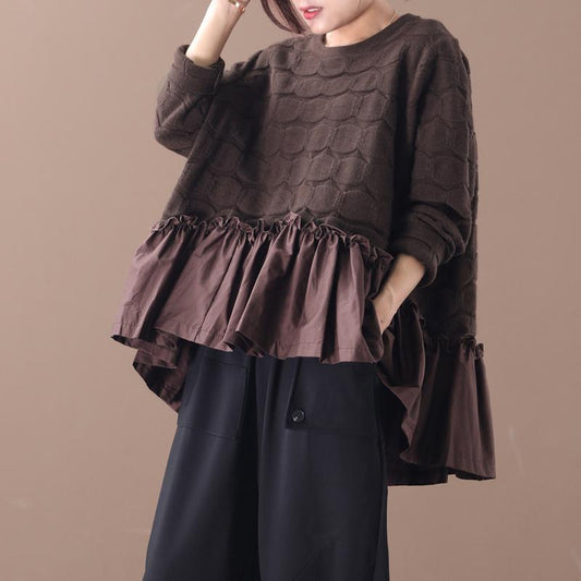 Buykud Agaric Lace Spliced Pleated Loose Blouse