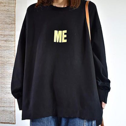 Buykud Letter Printed Loose Long Sleeve Blouse