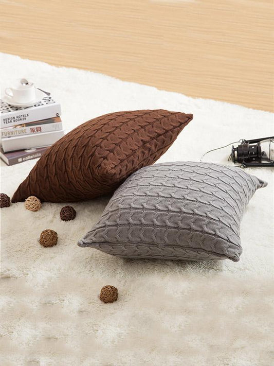 Solid Knitted Textured Pillow Case
