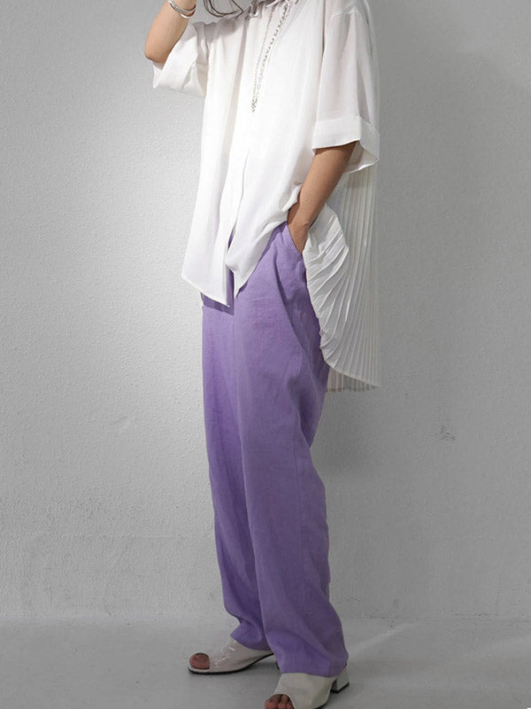 Stylish Solid Color High-Low Pleated Split-Joint Half Sleeves Blouse