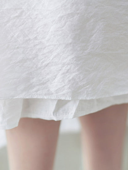 Artistic Retro Loose Solid Color Embroidered Drawstring Midi Dress