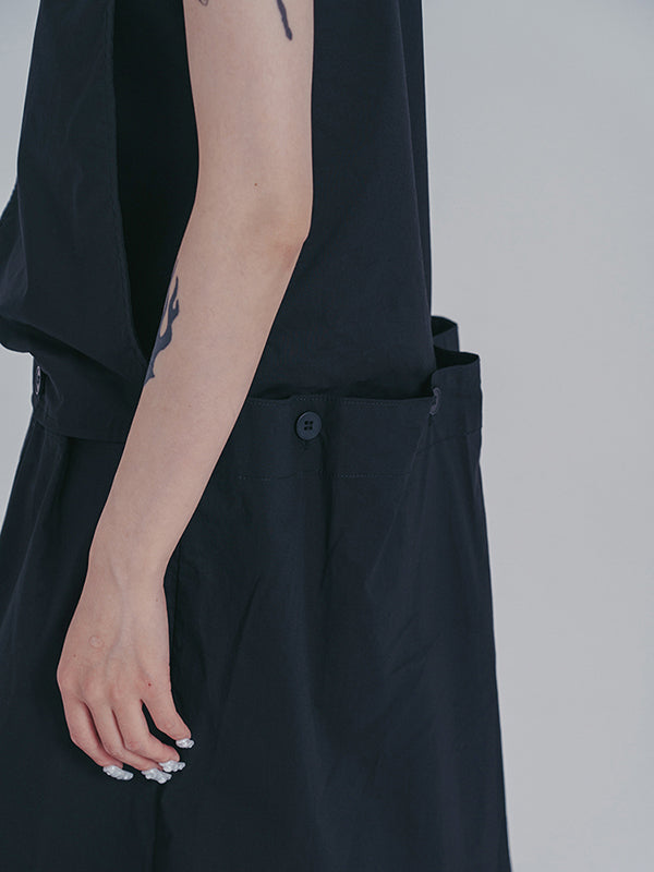 Original Sleeveless Solid Color Split-Joint H-Line Detachable Midi Dress