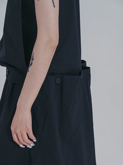 Original Sleeveless Solid Color Split-Joint H-Line Detachable Midi Dress