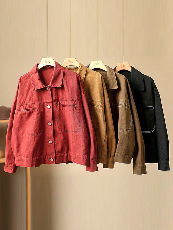 Urban Solid Color Lapel Single Breasted Jacket