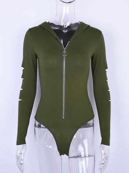 Sexy Zip-up Hooded Bodysuits
