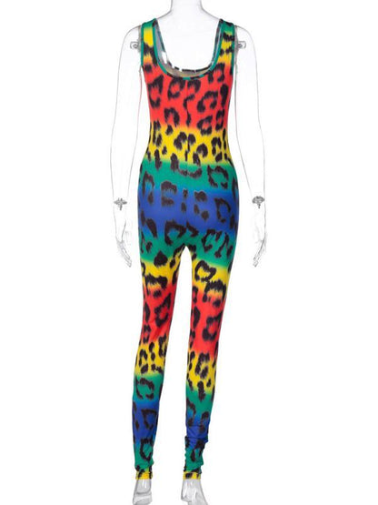 Leopard Wrap Sleeveless Sports Jumpsuits