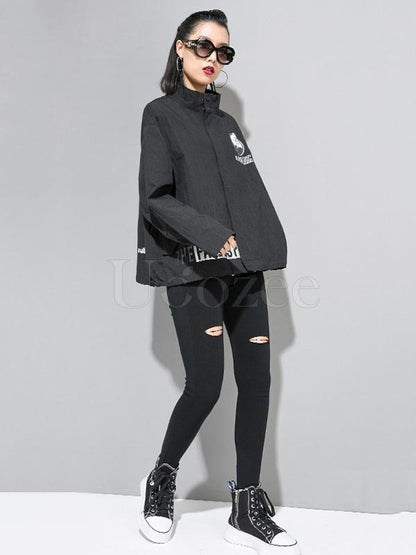 Boyfriend Style Floral Printed Zipper Jacket