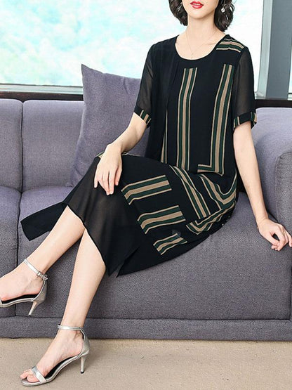Chiffon Loose Split-joint Striped Dress
