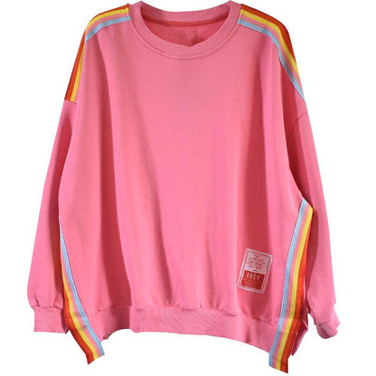 Buykud Colored Stripes Patchwork Long Sleeve Blouse