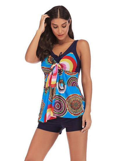 Knot Lace Up Tankini Swimsuit
