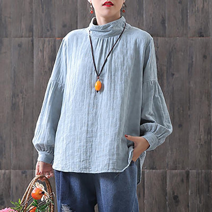 Dots Women Turtleneck Lantern Sleeve Blouse