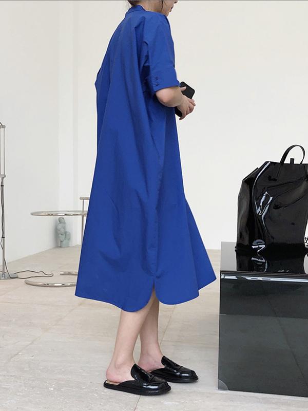 Original Solid Round-Neck Shirt Dress