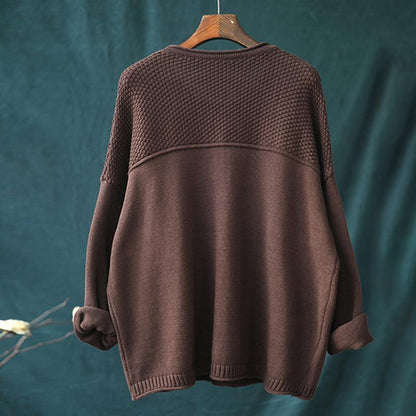 Buykud Round Neck Solid Color Knitted Shirt